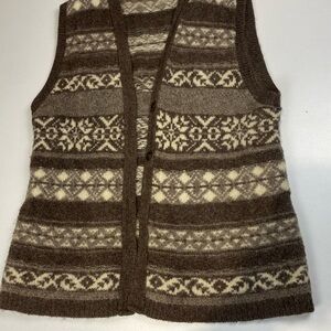 L.L. Bean Brown and Cream Patterned Women's Cardigan Vest